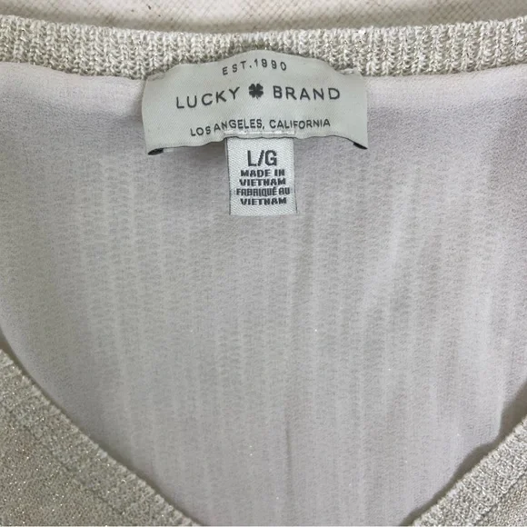 Lucky Brand ecru metallic linen bled crochet sweater shirt ruffle top.Size Large - Picture 4 of 13